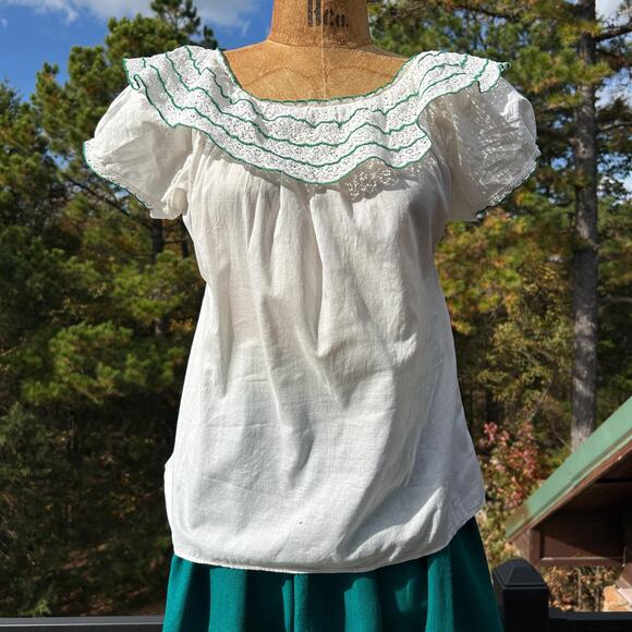 Vintage 50s Hand Woven Guatemalan Skirt + Ruffled Blouse Souvenir Set XS S - Picture 6 of 6